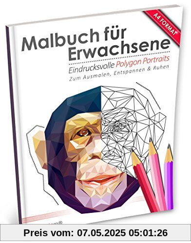 Malbuch für Erwachsene: Eindrucksvolle Polygon-Portraits (Kleestern®, A4 Format, 40+ Motive) (A4 Malbuch für Erwachsene)