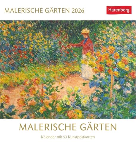 Malerische Gärten Postkartenkalender 2026 - Kalender mit 53 Kunstpostkarten: Farbenfrohe Motive von berühmten Künstlern für alle Garten- und Kunst-Liebhaber. Kleiner Kalender zum Aufstellen von Harenberg