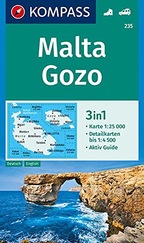 KOMPASS Wanderkarte 235 Malta, Gozo 1:25.000: 3in1 Wanderkarte mit Aktiv Guide und Detailkarten. Autokarte. von Kompass Karten GmbH