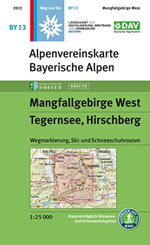 Mangfallgebirge West, Tegernsee, Hirschberg: Topographische Karte 1:25.000 mit Wegmarkierung, Ski- und Schneeschuhrouten: Topographische Karte ... und Schneeschuhrouten (Alpenvereinskarten)