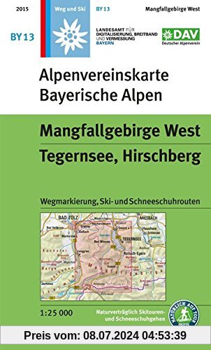 Mangfallgebirge West, Tegernsee, Hirschberg: Topographische Karte 1:25.000, Wegmarkierung, Ski- und Schneeschuhrouten (Alpenvereinskarten)