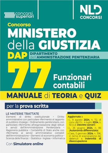 Manuale concorso Ministero della Giustizia 77 Funzionari contabili DAP. Con espansione online (Concorsi superiori) von Nld Concorsi