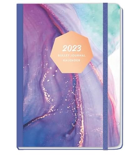 Marble Bullet Journal A5 Taschenkalender 2023 mit Punkteraster, Gummiband, Lesebändchen, Einstecktasche - Kalenderbuch - Terminkalender - 224 Seiten - 15,2 x 21,5 cm von Heye