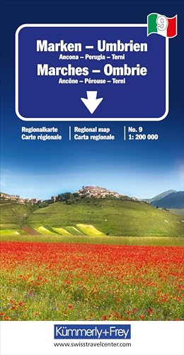 Kümmerly+Frey Regional-Strassenkarte 9 Marken, Umbrien 1:200.000: Mit Ancona, Perugia und Terni. Inkl. Stadtpläne, Ortsverzeichnis und Reiseinformationen