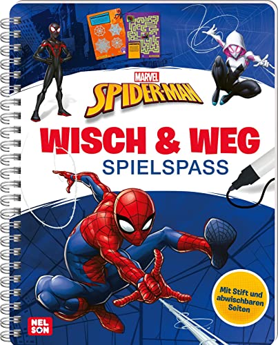 Marvel: Spider-Man Wisch & Weg - Spielspaß: Mit abwischbaren Seiten und Stift | Labyrinth-Rätsel, Suchbilder und Malaufgaben für Kinder ab 4 Jahren von Nelson