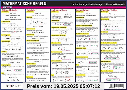 Mathematische Regeln: Übersicht über allgemeine Rechenregeln in Algebra und Geometrie