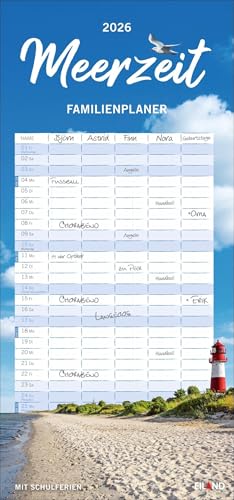 Meerzeit Familienplaner 2026: Wunderschöne Naturaufnahmen und Küsten-Motive von Nord- bis Ostsee. Maritime Urlaubsstimmung im Familienkalender mit 5 ... im Format 21 x 45 cm (Familienplaner Eiland) von Eiland
