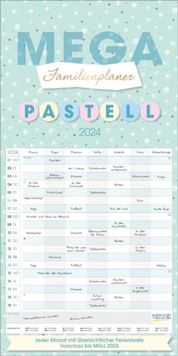 Mega Familienplaner Pastell 2024: Familientimer, 7 breite Spalten. Extra großer Familienkalender mit Ferienterminen, Vorschau bis März 2025. Format: 30x60 cm von Korsch Verlag