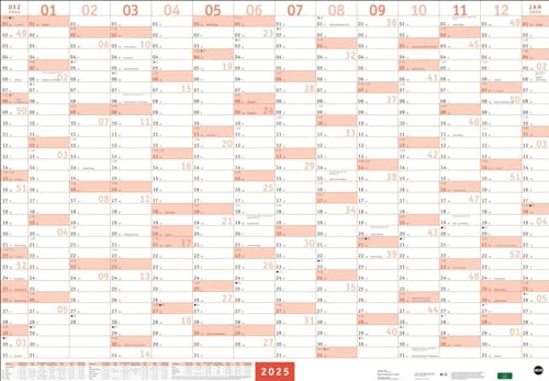 Mega-Posterplaner, rot 2025: Großer Jahresplaner in rot. Wandkalender 2025 zum Eintragen. XXL Büro-Kalender mit Ferienterminen und Feiertagen. 68 x 98 cm (Bürokalender Heye) von Heye