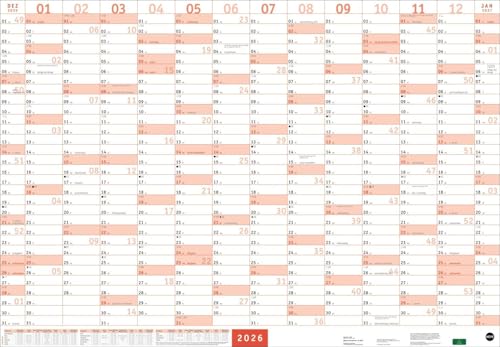 Mega-Posterplaner, rot 2026: Großer Jahresplaner in rot. Wandkalender 2026 zum Eintragen. XXL Büro-Kalender mit Ferienterminen und Feiertagen. 68 x 98 cm (Bürokalender Heye) von Heye