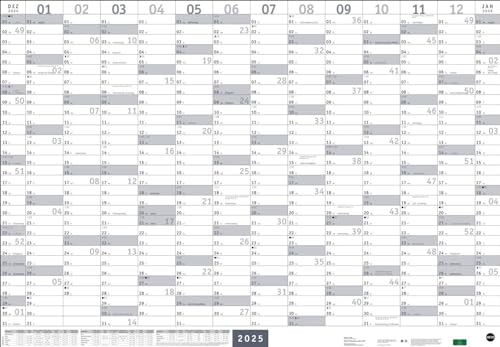 Mega-Posterplaner, silber 2025: Großer Jahresplaner in silber. Wandkalender 2025 zum Eintragen. XXL Büro-Kalender mit Ferienterminen und Feiertagen. 68 x 98 cm (Bürokalender Heye) von Heye