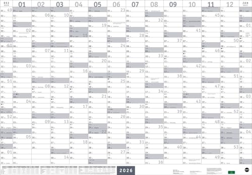 Mega-Posterplaner, silber 2026: Großer Jahresplaner in silber. Wandkalender 2026 zum Eintragen. XXL Büro-Kalender mit Ferienterminen und Feiertagen. 68 x 98 cm (Bürokalender Heye) von Heye