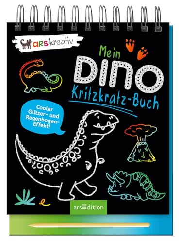 Mein Dino-Kritzkratz-Buch: Cooler Glitzer- und Regenbogen-Effekt! | Kreativer Kratzelspaß mit Malideen und Holzstift für Kinder ab 5 Jahren