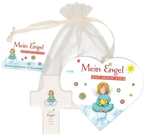 Mein Engel hat mich lieb: Handschmeichlerkreuz mit Geschenkheft in Herzform: Geschenkset