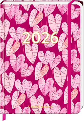 Mein Jahr 2026: Blätter (All about pink): Taschenkalender mit Wochenplaner und Eintragmöglichkeiten, mit Gummiverschluss und Leseband (Kleiner Wochenkalender) von Coppenrath Verlag GmbH & Co. KG