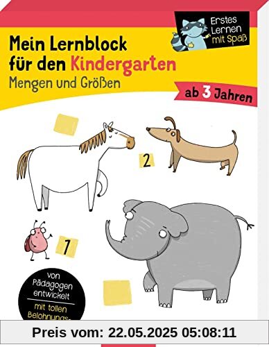 Mein Lernblock für den Kindergarten – Mengen und Größen: Von Pädagogen entwickelt – mit tollen Belohnungsstickern – ab 3 Jahren | Übungen und Rätsel als Vorbereitung auf die Vorschule