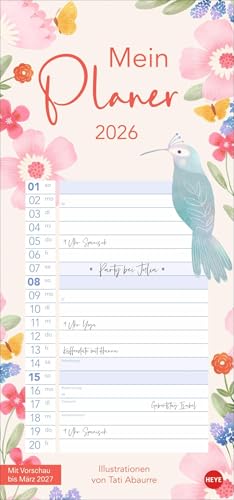 Mein Planer 2026: Mein Planer. Die praktische Organisationshilfe für Ihren Ein-Personen-Haushalt: Wandkalender 2026 zum Eintragen in fröhlichem Design. Langes Format 21 x 45 cm (Familienplaner Heye) von Heye