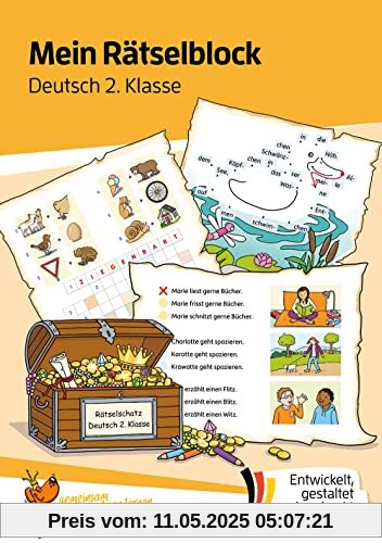 Mein Rätselblock Deutsch 2. Klasse: Rätsel für kluge Köpfe mit Lösungen - Förderung mit Freude (Das Rätselbuch für die Grundschule, Band 682)