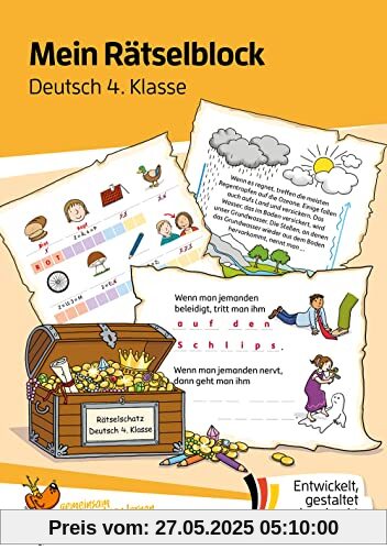 Mein Rätselblock Deutsch 4. Klasse: Rätsel für kluge Köpfe mit Lösungen - Förderung mit Freude (Das Rätselbuch für die Grundschule, Band 684)