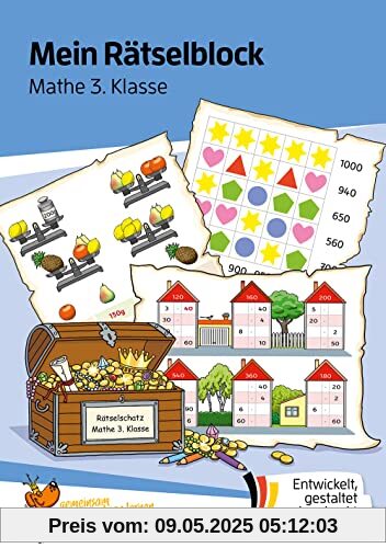 Mein Rätselblock Mathe 3. Klasse: Rätsel für kluge Köpfe mit Lösungen - Förderung mit Freude (Das Rätselbuch für die Grundschule, Band 693)