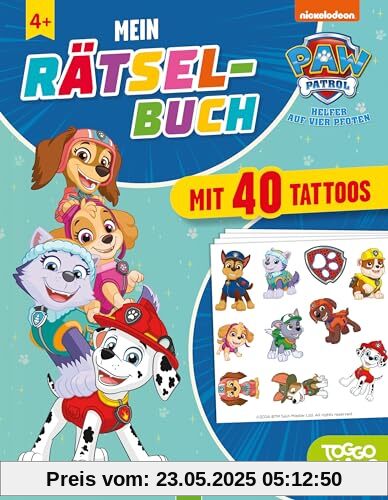 Mein Rätselbuch mit 40 Tattoos: 64 Seiten Rätselspaß | mit 4 Tattoo-Bögen made in Germany mit den Helden der PAW Patrol | hautfreundlich und sicher