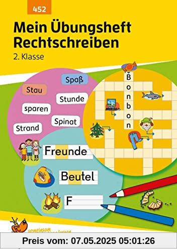 Mein Übungsheft Rechtschreiben 2. Klasse, A5-Heft: Deutsch: Aufgaben mit Lösungen - wiederholen, trainieren, lernen