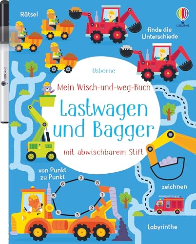 Mein Wisch-und-weg-Buch: Lastwagen und Bagger: mit abwischbarem Stift – Zähl-, Zuordnungs- und Schwungübungen für Kinder ab 4 Jahren von Usborne Publishing