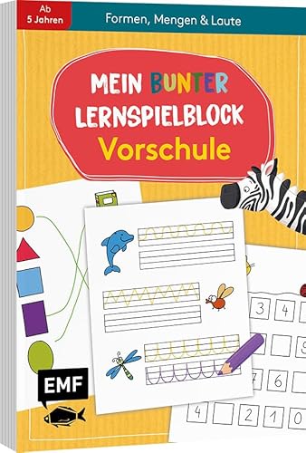 Mein bunter Lernspielblock – Vorschule: Formen, Mengen und Laute: Übungen und Rätsel ab 5 Jahren von Edition Michael Fischer / EMF Verlag
