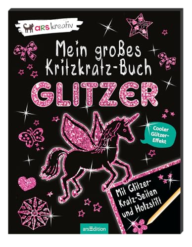 Mein großes Kritzkratz-Buch Glitzer: Cooler Glitzer-Effekt | Großformatige Mappe mit Kratzseiten, Holzstift und Anleitungen