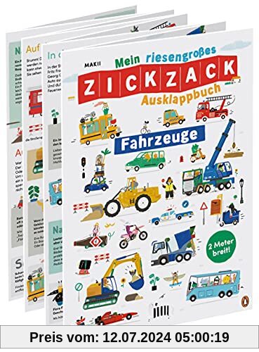 Mein riesengroßes ZICKZACK Ausklappbuch – Fahrzeuge: Faltbuch ab 3 Jahren– mit stabilen Seiten und Wimmelpanorama - Ausgeklappt zwei Meter breit