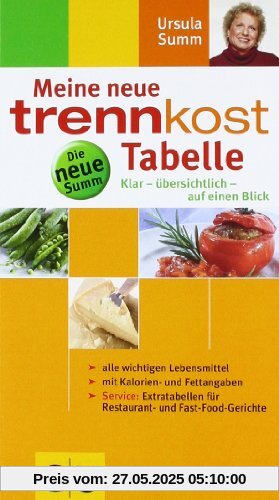 Meine neue trennkost-Tabelle . Summ-Reihe: Klar - übersichtlich - auf einen Blick. Alle wichtigen Lebensmittel, mit Kalorienangaben. Service: ... und Fast-Food-Gerichte (GU Summ-Reihe)