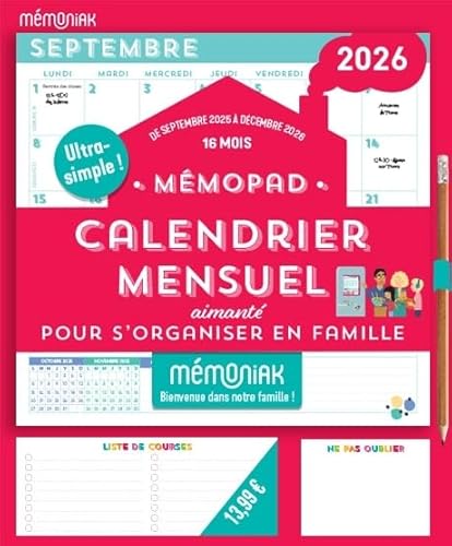 Mémopad calendrier mensuel bloc aimanté 2026, sept. 2025-déc. 2026, organisation familiale Mémopad calendrier mensuel bloc aimanté 2026, sept. 2025-déc. 2026, organisation familiale von 365 PARIS