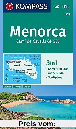 Menorca: 3in1 Wanderkarte 1:50000 mit Aktiv Guide und Stadtplänen. Fahrradfahren. (KOMPASS-Wanderkarten, Band 243)