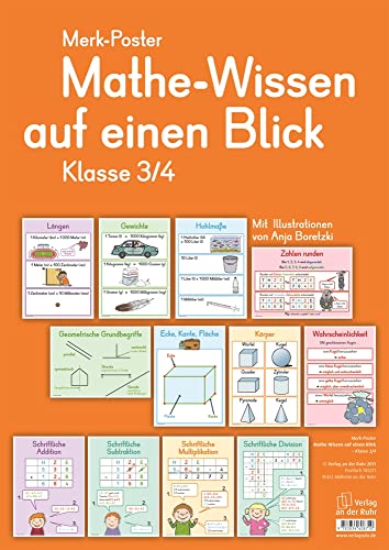 Merk-Poster - Klasse 3/4 - Mathe-Wissen auf einen Blick von Verlag An Der Ruhr