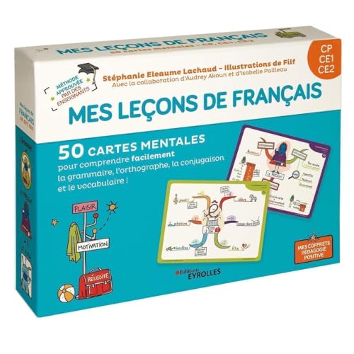 Mes leçons de français CP, CE1, CE2: 50 cartes mentales pour comprendre facilement la grammaire, l'orthographe, la conjugaison et le vocabulaire. 1 livret explicatif