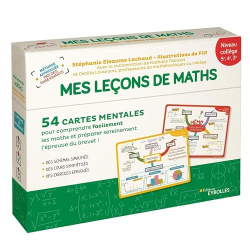 Mes leçons de maths - niveau collège: 54 cartes mentales pour comprendre facilement les maths et préparer sereinement l'épreuve du brevet ! + Livret