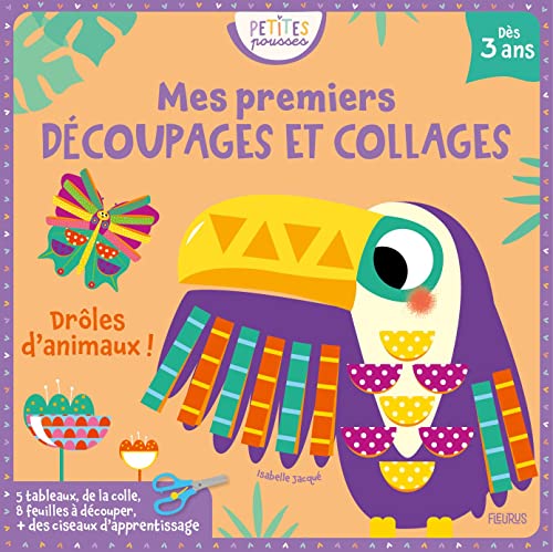 Mes premiers découpages et collages. Drôles d'animaux !: Mes premiers découpages et collages. Avec 5 tableaux, de la colle, 8 feuilles à découper, + des ciseaux d'apprentissage von FLEURUS