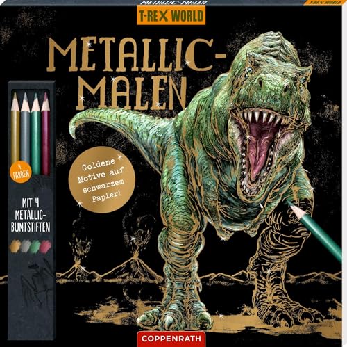 Metallic-Malen: Mit 4 Metallic-Buntstiften (T-Rex World)