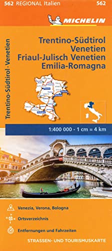 Michelin Trentino-Südtirol,Venetien, Friaul-Julisch Venetien, Emilia Romagna: Straßen- und Tourismuskarte 1:400.000 (MICHELIN Regionalkarten)