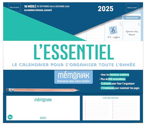 Mini-organiseur L'Essentiel Mémoniak, calendrier mensuel (sept. 2024- déc. 2025): Le calendrier pour s'organiser toute l'année, Avec 1 crayon