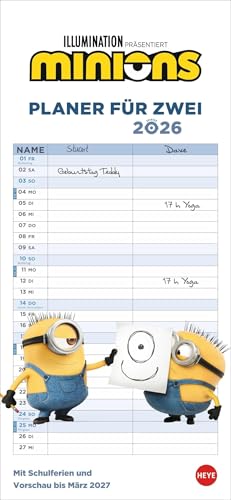 Minions Planer für zwei 2026: Kalender mit den kleinen gelben Chaos-Charakteren aus den Filmen. Partnerplaner, ein absoluter Hingucker und praktischer ... alle wichtigen Termine. (Familienplaner Heye) von Heye