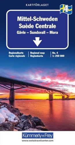 Kümmerly+Frey Regional-Strassenkarte 4 Mittel-Schweden 1:250.000: Mit Gävle, Sundsvall und Mora. Inkl. Reiseinformationen von Hallwag Kümmerly+Frey