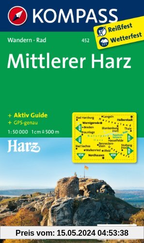 Mittlerer Harz: Wanderkarte mit Aktiv Guide und Radwegen. GPS-genau. 1:50000 (KOMPASS-Wanderkarten)