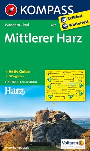 KOMPASS Wanderkarte 452 Mittlerer Harz 1:50.000: Wanderkarte mit Aktiv Guide und Radwegen.