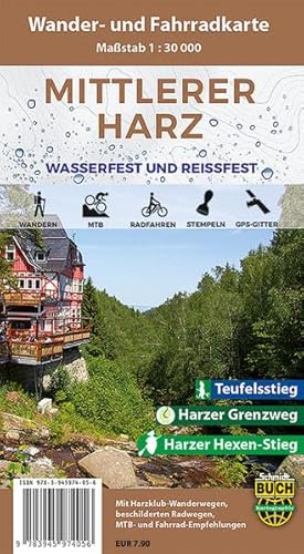 Mittlerer Harz: Wasserfeste und reißfeste Wander- und Fahrradkarte
