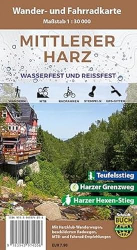 Mittlerer Harz: Wasserfeste und reißfeste Wander- und Fahrradkarte