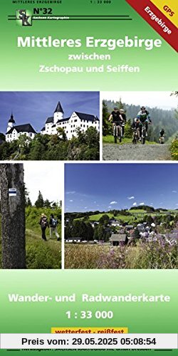 Mittleres Erzgebirge zwischen Zschopau und Seiffen: Wander- und Radwanderkarte GPS-fähig, wetterfest, reißfest, 1:33 000