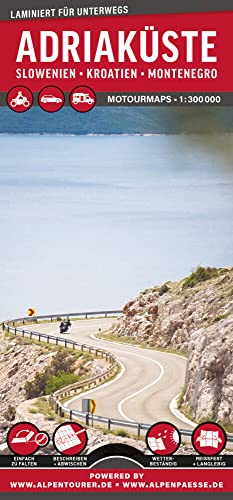MoTourMaps Adriaküste Slowenien • Kroatien • Montenegro Auto- und Motorradkarte 1:300.000: reißfest • wasserfest • beschreibbar (MOTOURMAPS: Laminierte Auto- und Motorrad-Straßenkarten für unterwegs) von MoTourMedia