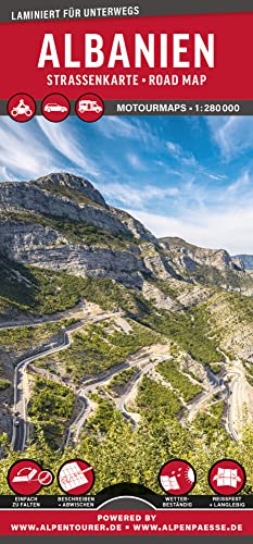 MoTourMaps Albanien Auto- und Motorradkarte 1:280.000: reißfest • wasserfest • beschreibbar (MOTOURMAPS: Laminierte Auto- und Motorrad-Straßenkarten für unterwegs) von MoTourMedia