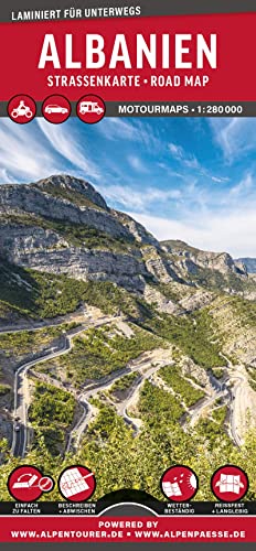 MoTourMaps Albanien Auto- und Motorradkarte 1:280.000: reißfest • wasserfest • beschreibbar (MOTOURMAPS: Laminierte Auto- und Motorrad-Straßenkarten für unterwegs)